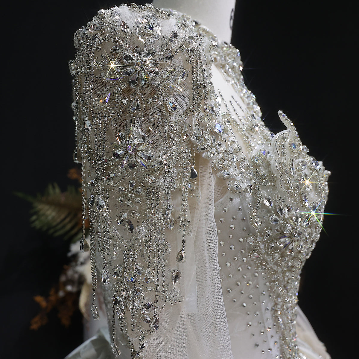 Luxury Long Sleeve Ivory Wedding Dress with Crystal Embroidered Details SW602 