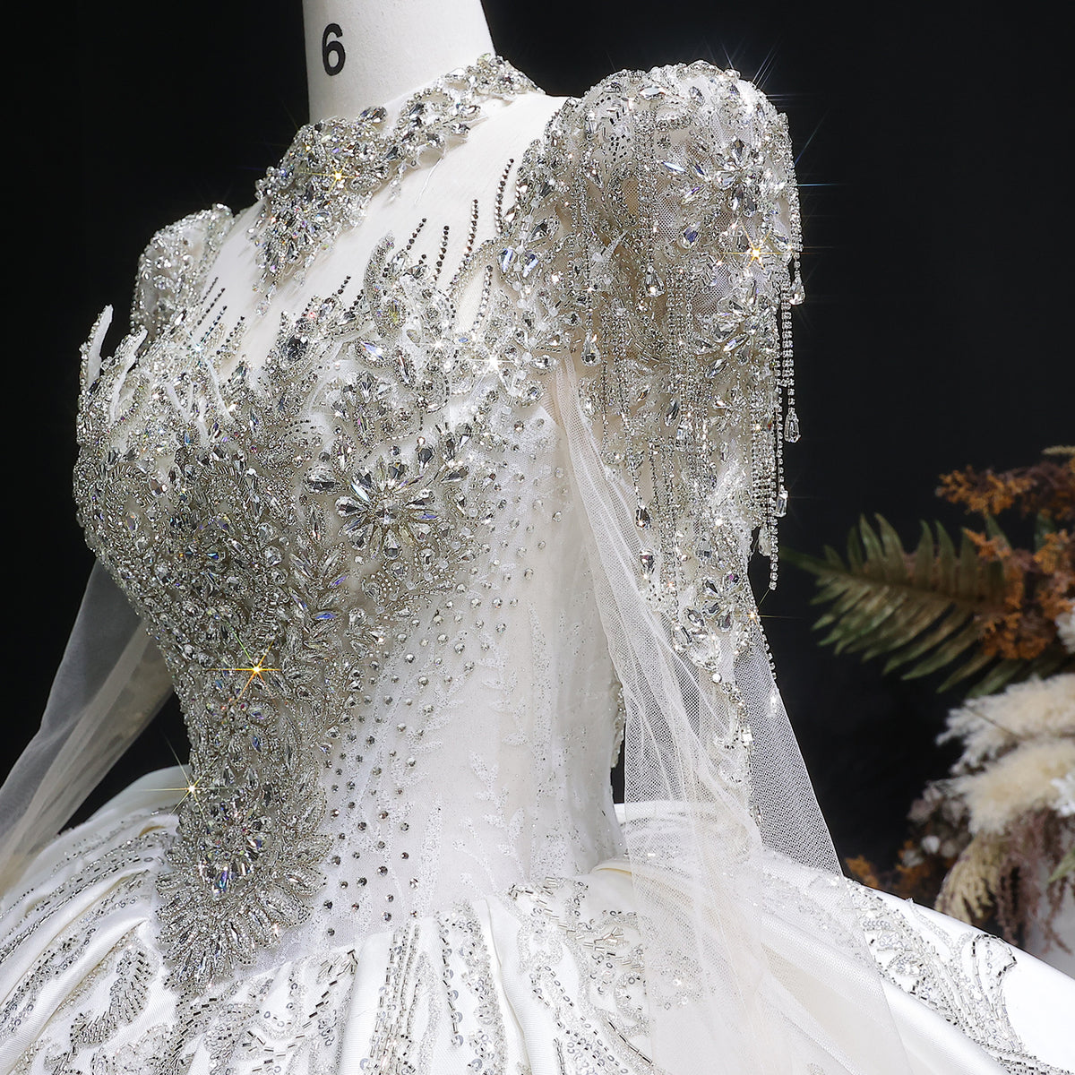 Luxury Long Sleeve Ivory Wedding Dress with Crystal Embroidered Details SW602 