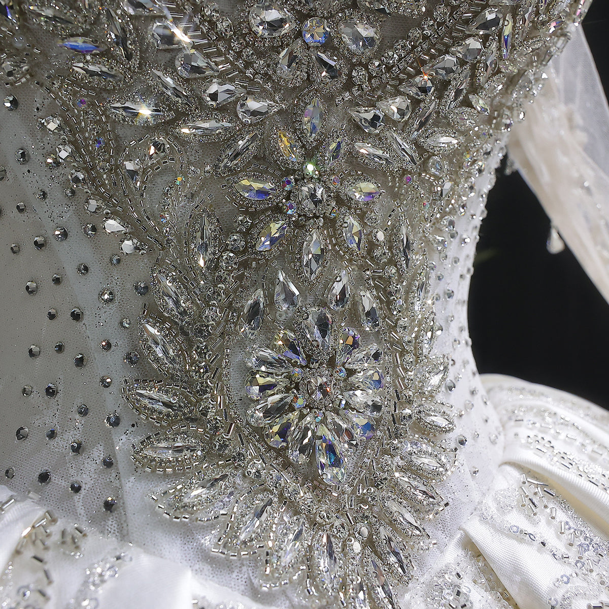 Luxury Long Sleeve Ivory Wedding Dress with Crystal Embroidered Details SW602 