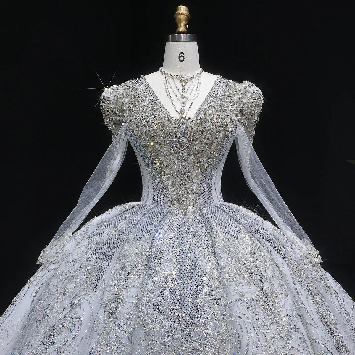 white long sleeve dress with rhinestones Long Sleeve Crystal Floral Maxi Dress White