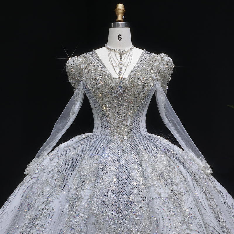 Glamorous White Diamond Embroidered Long Sleeve Wedding Dress SW603 