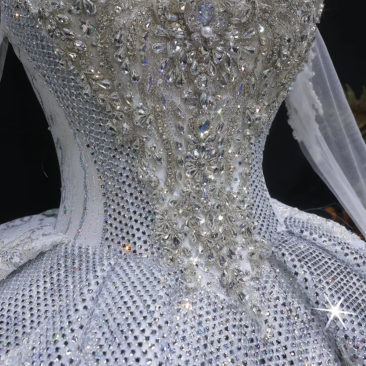 white wedding dresses with diamonds Glamorous White Diamond Embroidered Long Sleeve Wedding Dress SW603