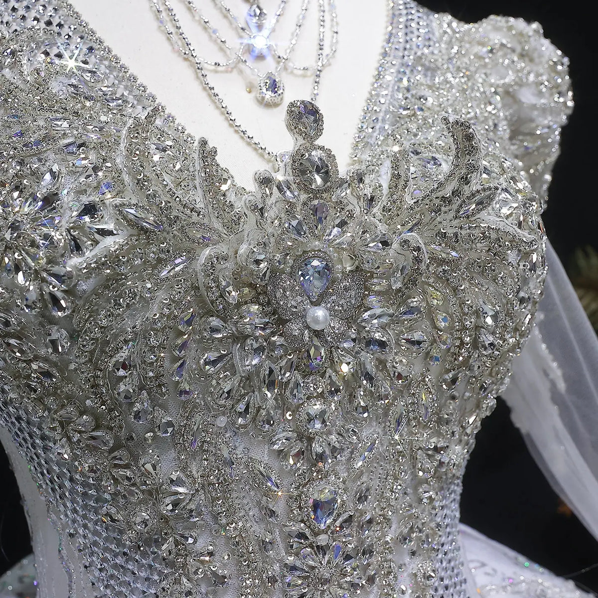 Glamorous White Diamond Embroidered Long Sleeve Wedding Dress SW603 Glamorous White Diamond Embroidered Long Sleeve Wedding Dress SW603