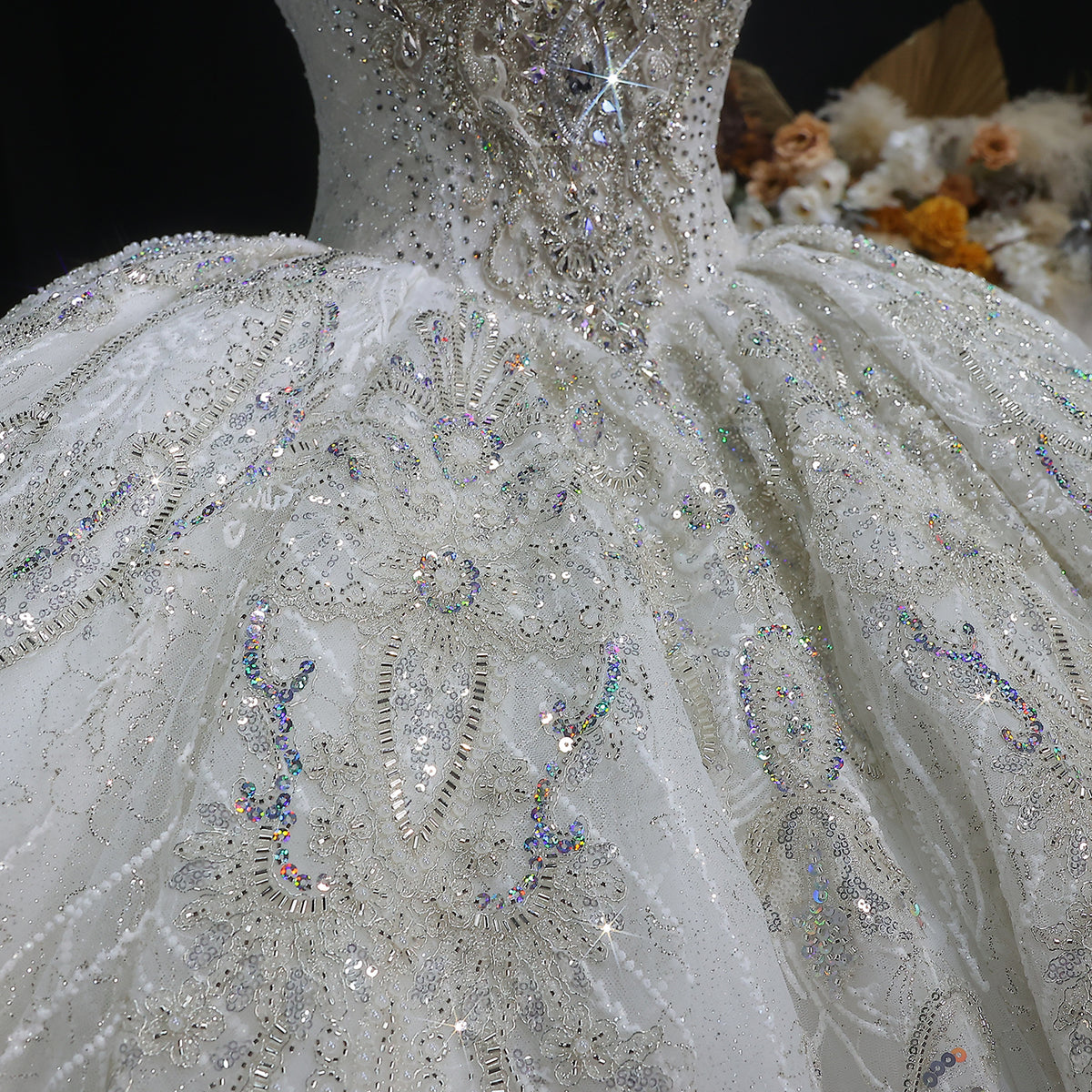 Luxury Sparkly White Ball Gown with Full-Sequin Embroidery Wedding Dress SW604 