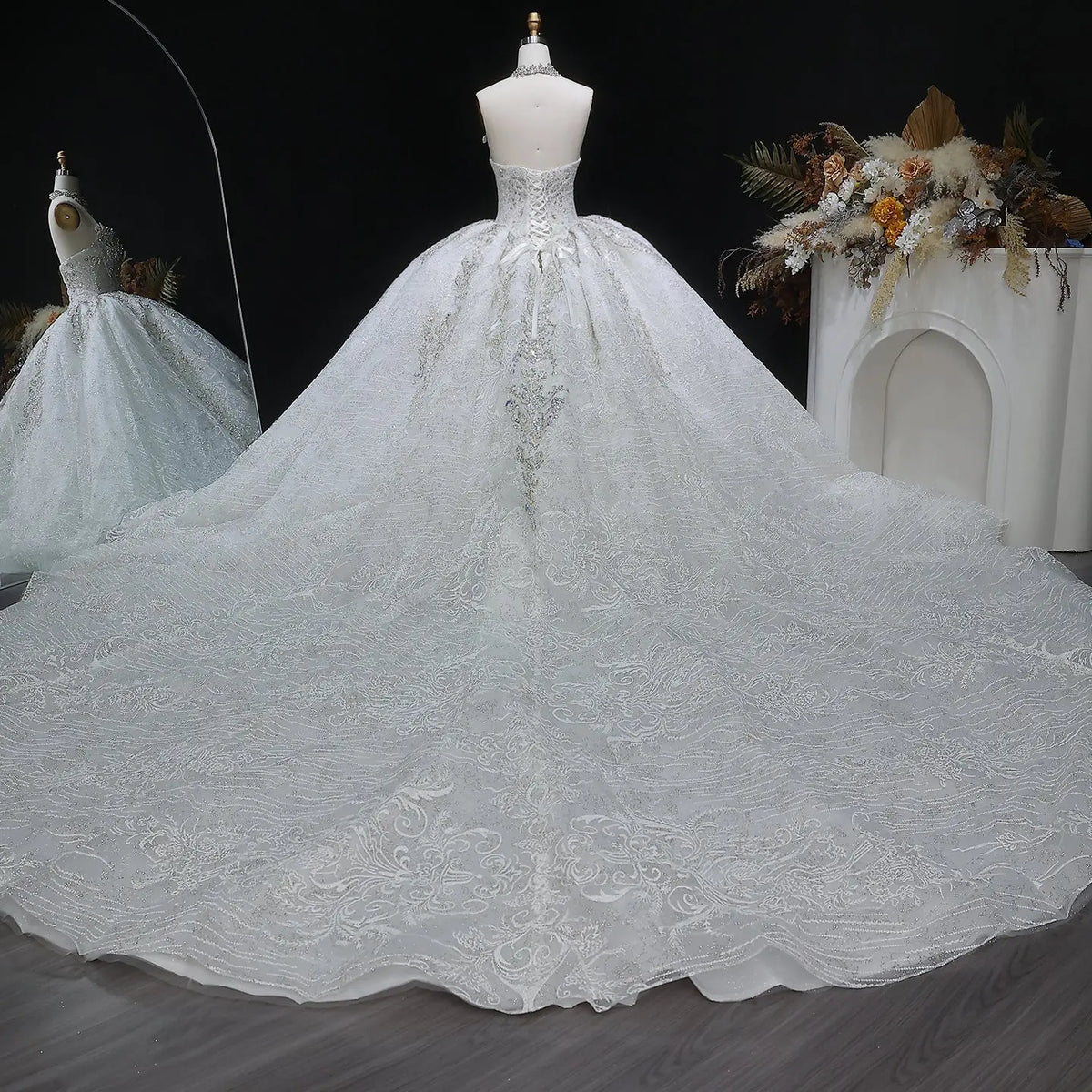 stencil sequin lightweight ball gown wedding dress Ball Gown