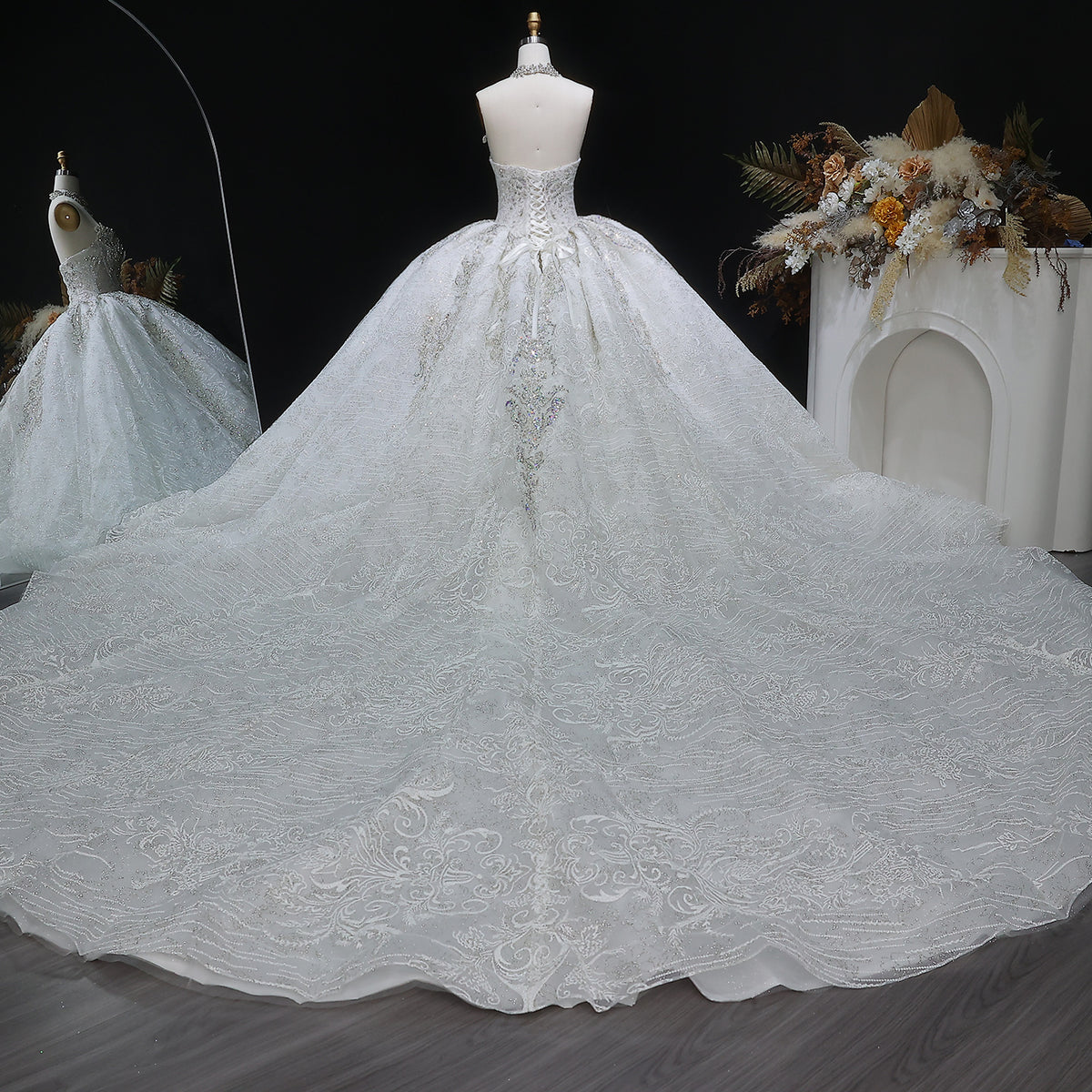 Luxury Sparkly White Ball Gown with Full-Sequin Embroidery Wedding Dress SW604 