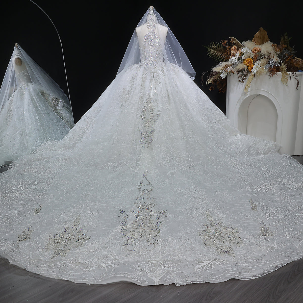 Luxury Sparkly White Ball Gown with Full-Sequin Embroidery Wedding Dress SW604 