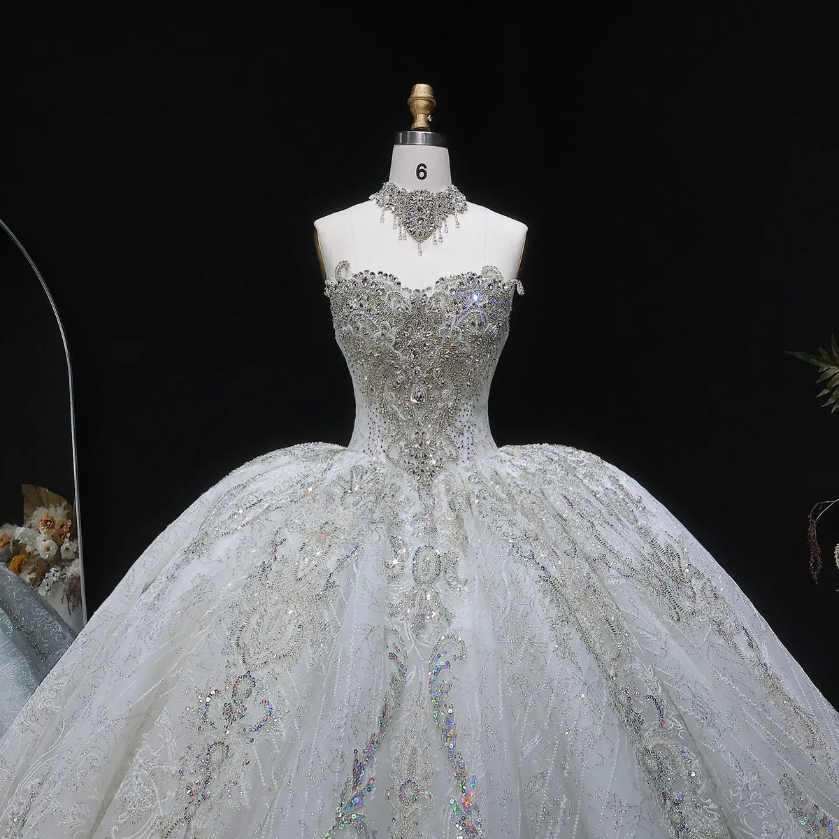Luxury Sparkly White Ball Gown with Full-Sequin Embroidery Wedding Dress SW604 