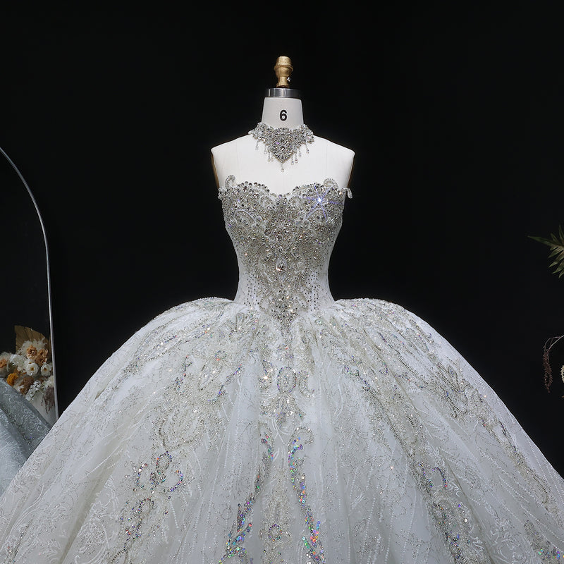 Luxury Sparkly White Ball Gown with Full-Sequin Embroidery Wedding Dress SW604 