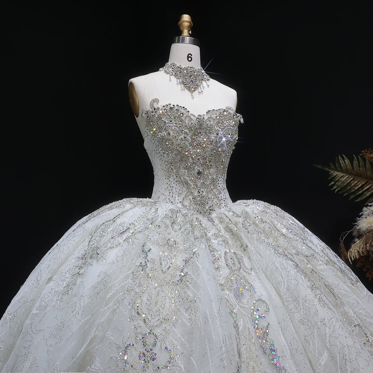 Luxury Sparkly White Ball Gown with Full-Sequin Embroidery Wedding Dress SW604 