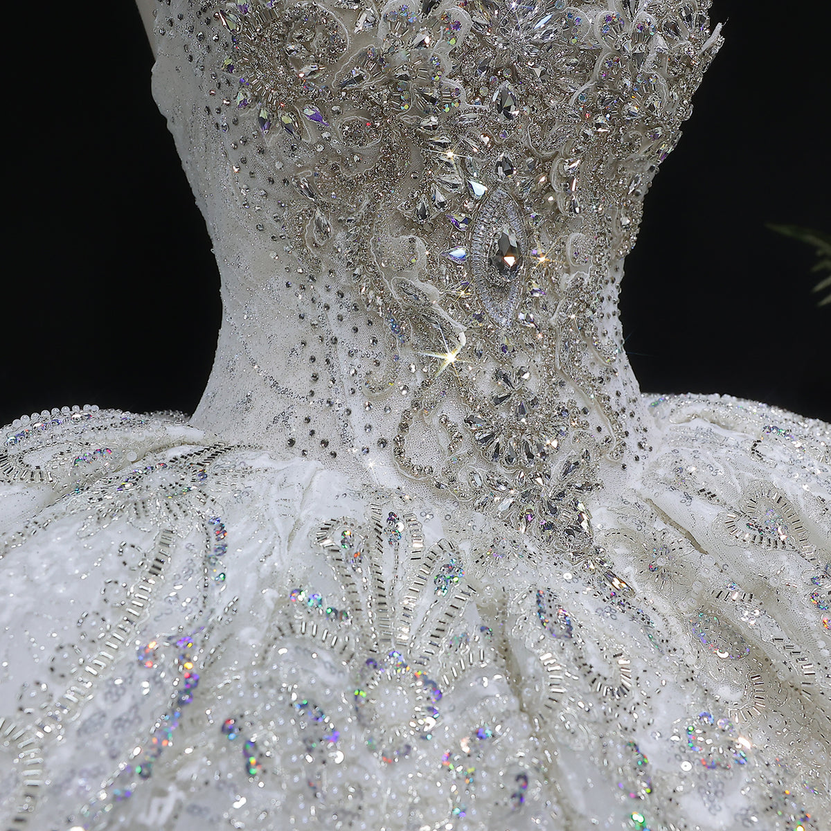 Luxury Sparkly White Ball Gown with Full-Sequin Embroidery Wedding Dress SW604 