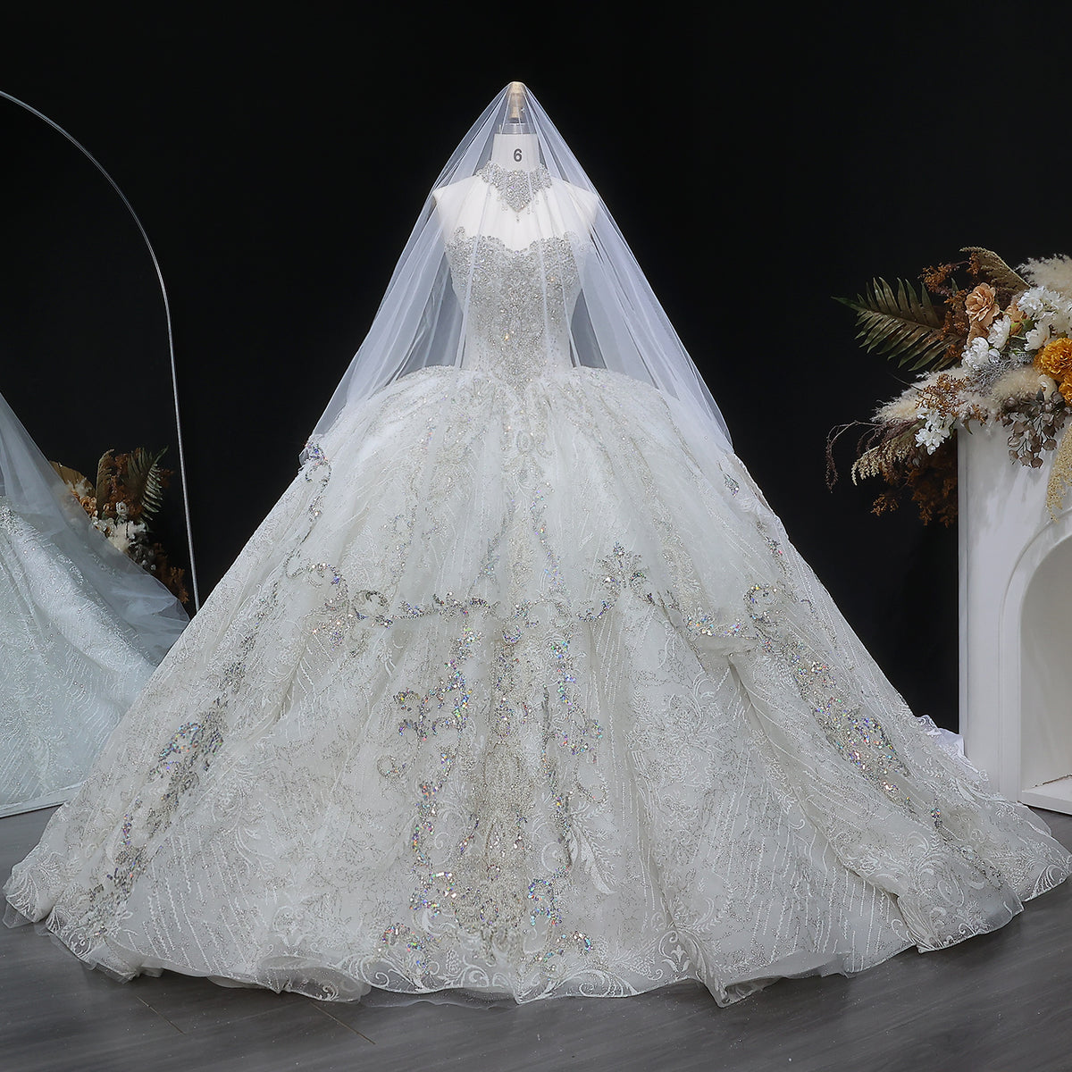 Luxury Sparkly White Ball Gown with Full-Sequin Embroidery Wedding Dress SW604 