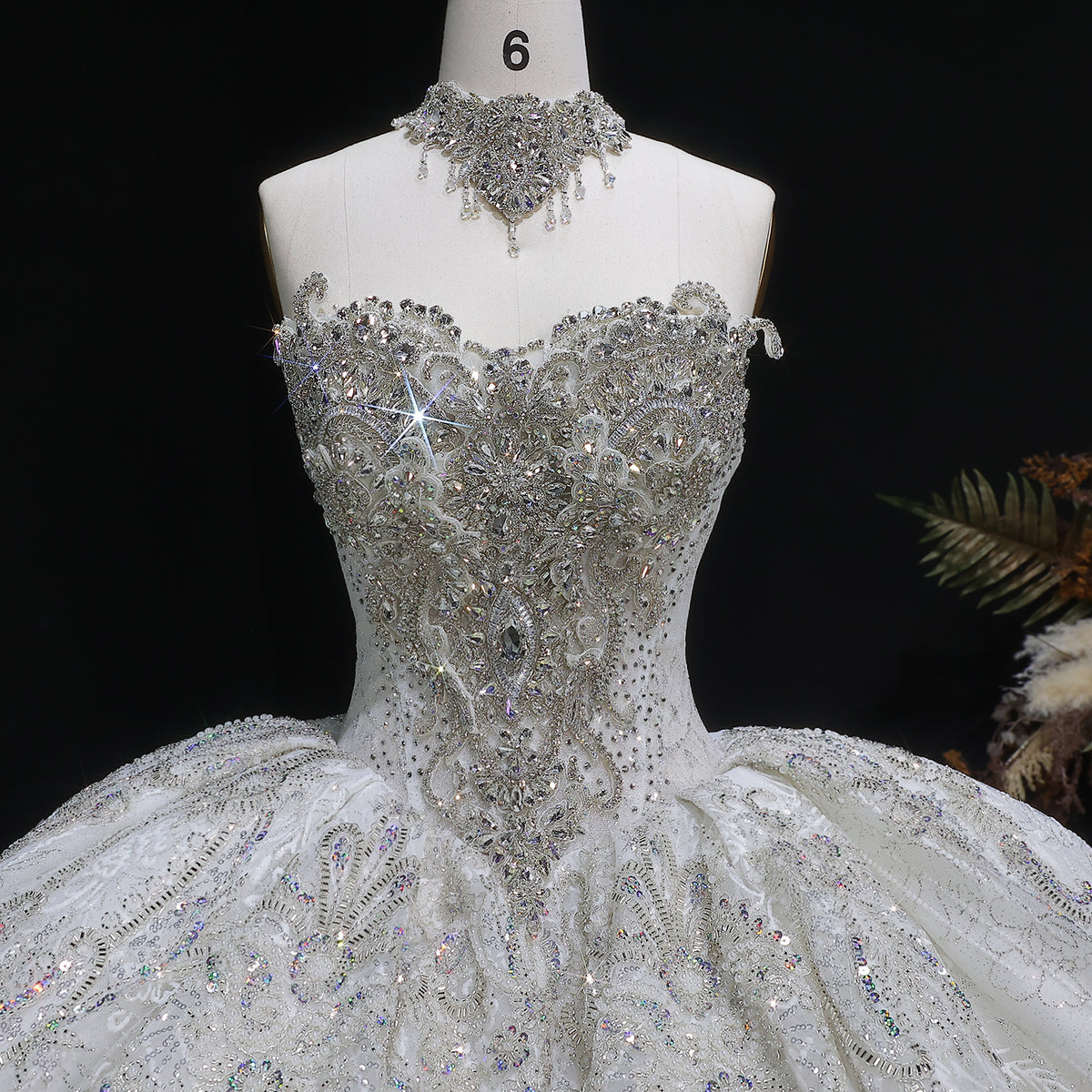 Luxury Sparkly White Ball Gown with Full-Sequin Embroidery Wedding Dress SW604 