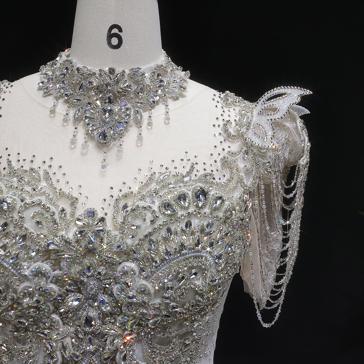 Luxury Satin Ivory Ball Gown with Silver Floral Embroidery Wedding Dress SW605 