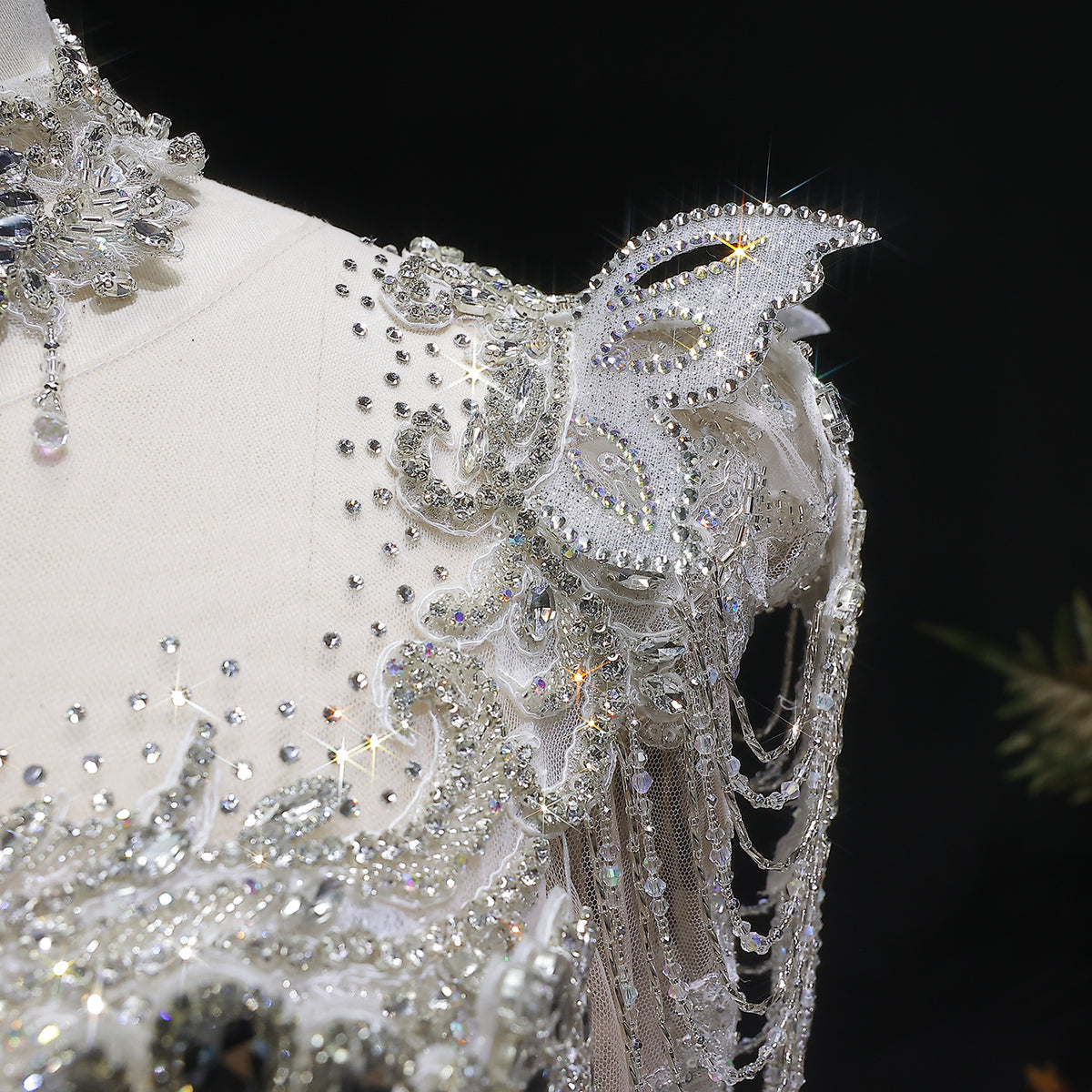 Luxury Satin Ivory Ball Gown with Silver Floral Embroidery Wedding Dress SW605 