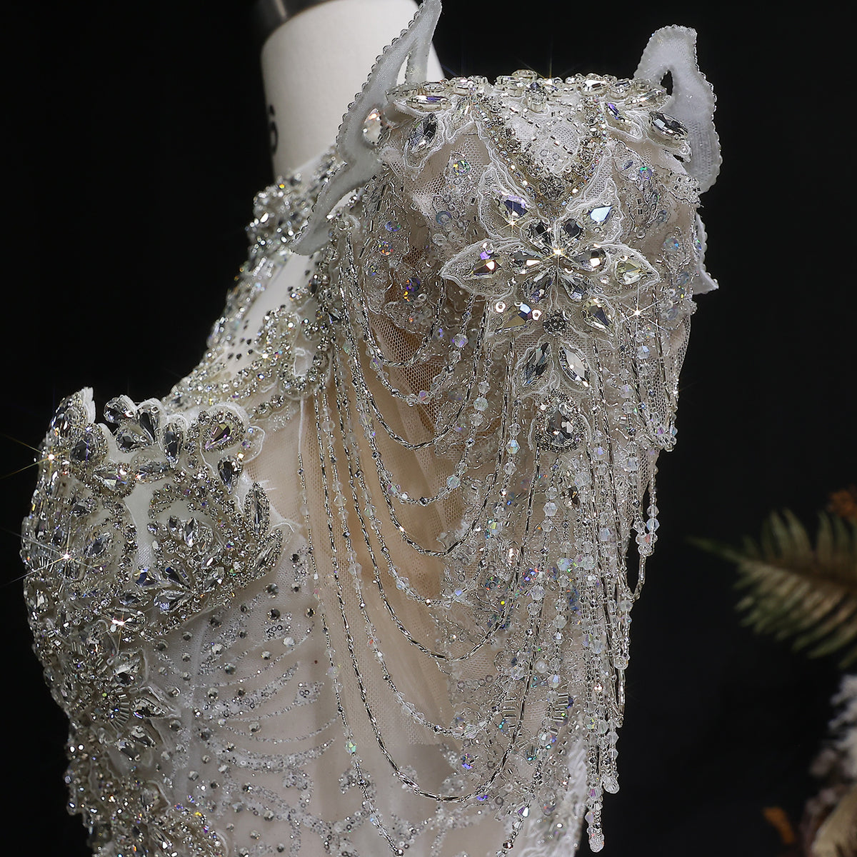 Luxury Satin Ivory Ball Gown with Silver Floral Embroidery Wedding Dress SW605 