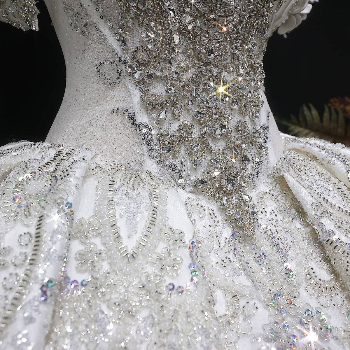 Ivory Luxury Satin Ball Gown with Silver Embroidery Wedding Dress SW606 