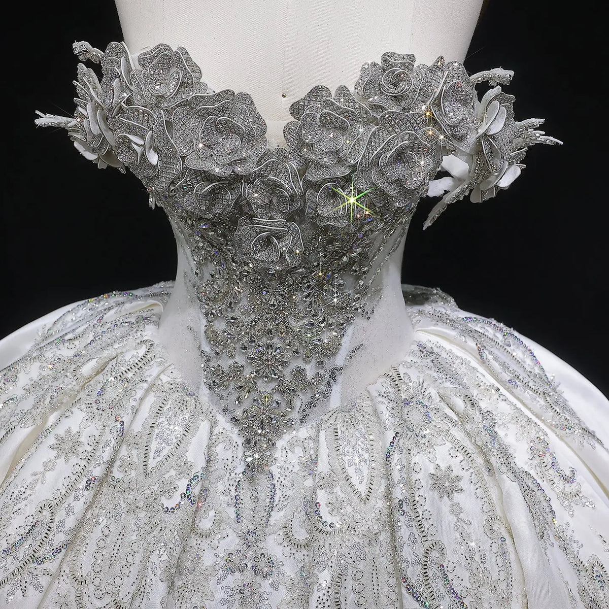 Ivory Luxury Satin Ball Gown with Silver Embroidery Wedding Dress SW606 Ivory Luxury Satin Ball Gown with Silver Embroidery Wedding Dress SW606