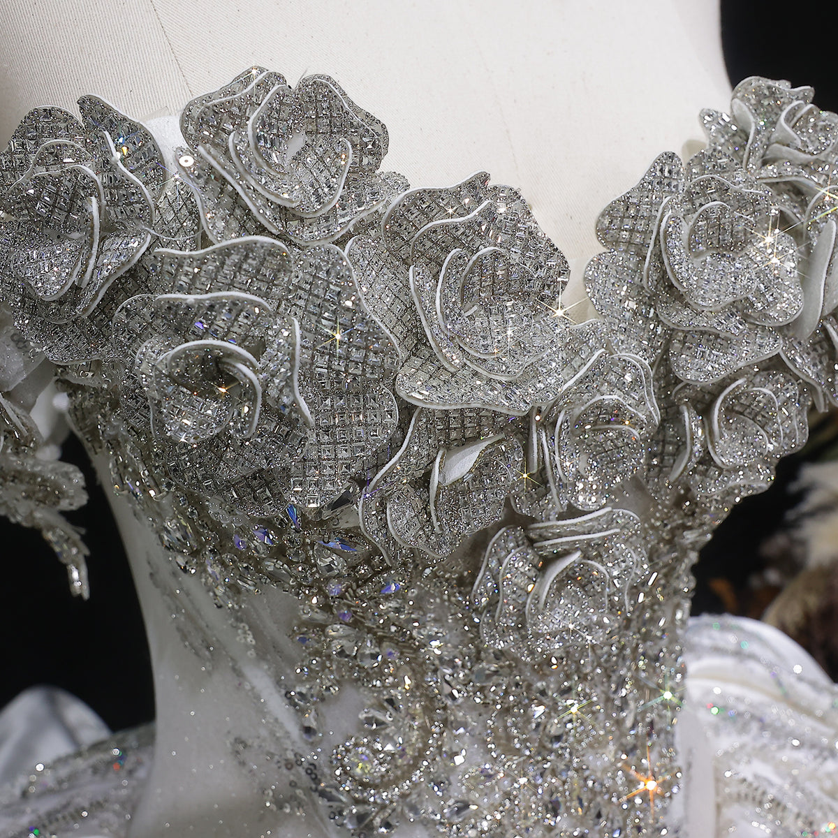 Ivory Luxury Satin Ball Gown with Silver Embroidery Wedding Dress SW606 