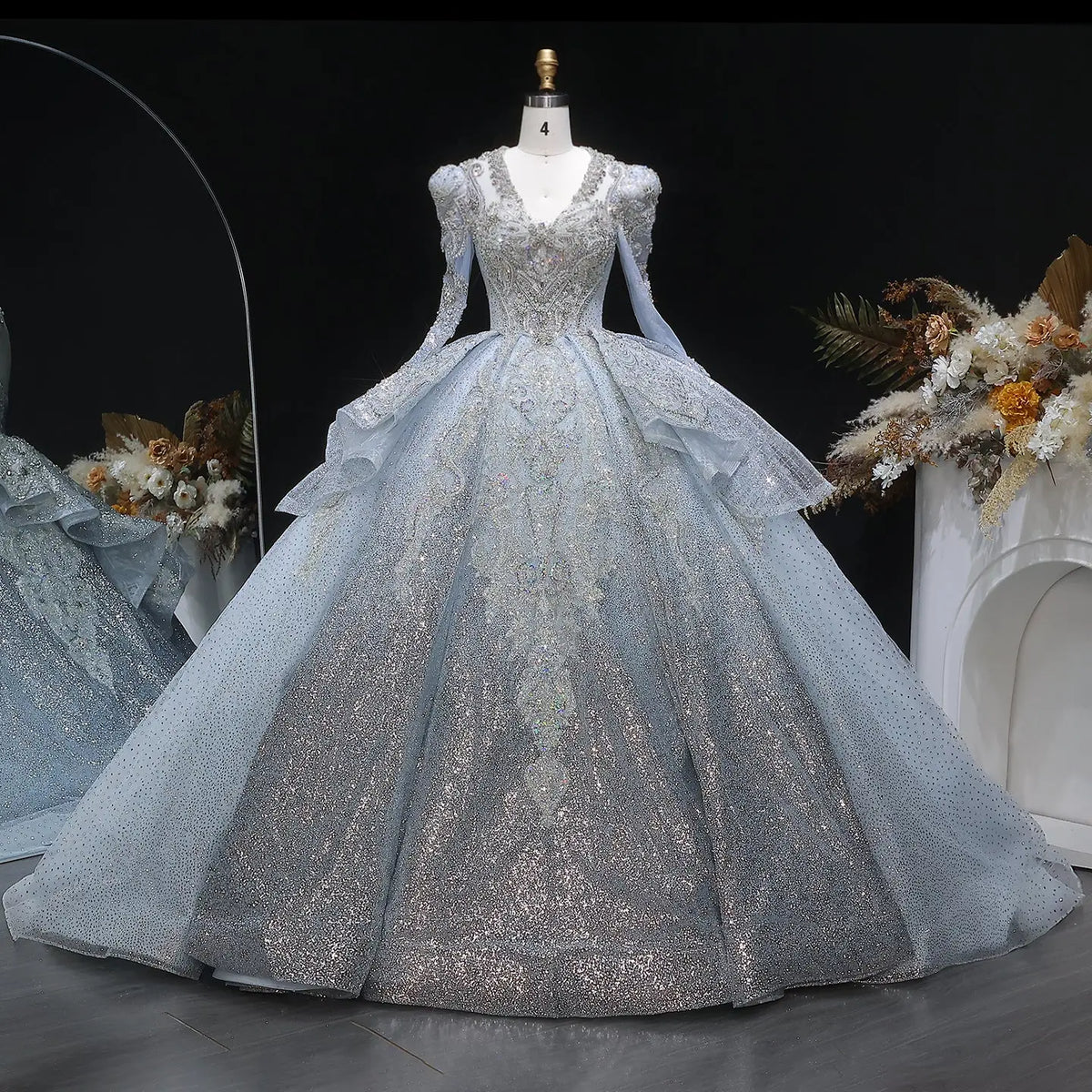Luxury Blue Sequin Embroidery Ball Gown Wedding Dress SW607