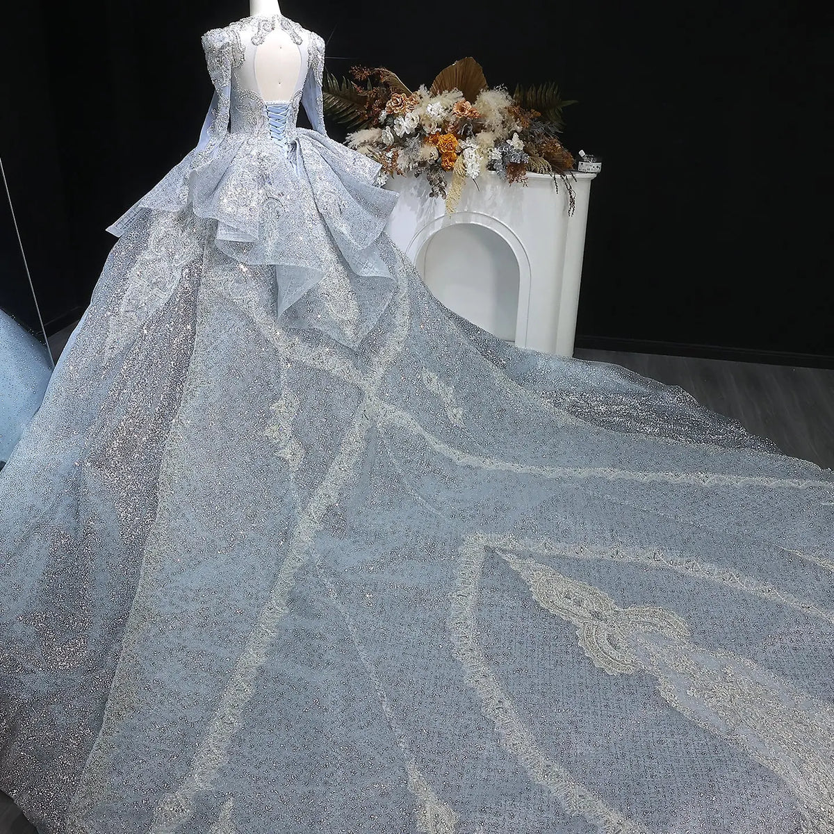 Luxury Blue Sequin Embroidery Ball Gown Wedding Dress SW607 - SHARONSAID Luxury Blue Sequin Embroidery Ball Gown Wedding Dress SW607 - SHARONSAID