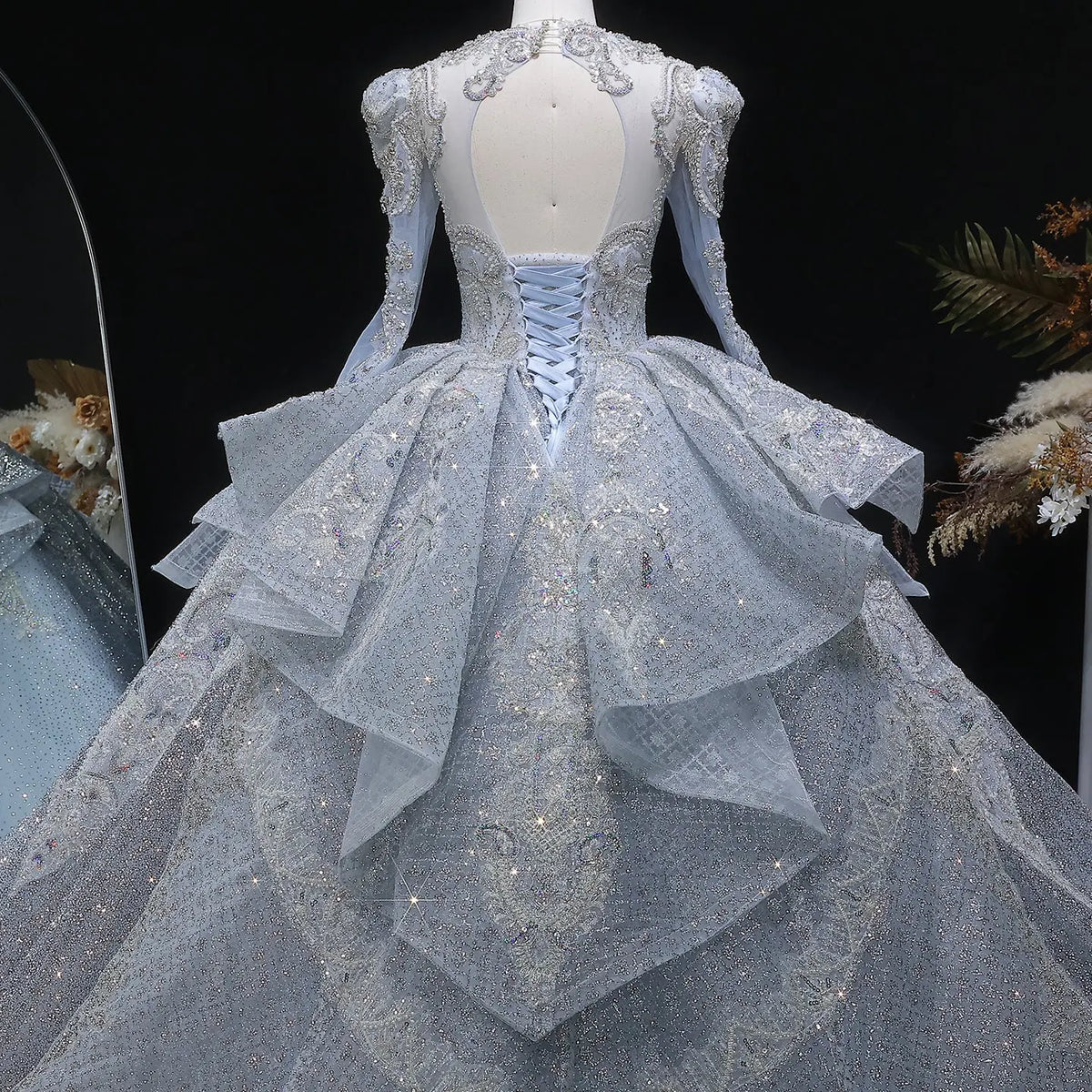 Luxury Blue Sequin Embroidery Ball Gown Wedding Dress SW607 