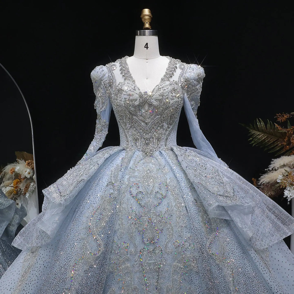 Luxury Blue Sequin Embroidery Ball Gown Wedding Dress SW607 