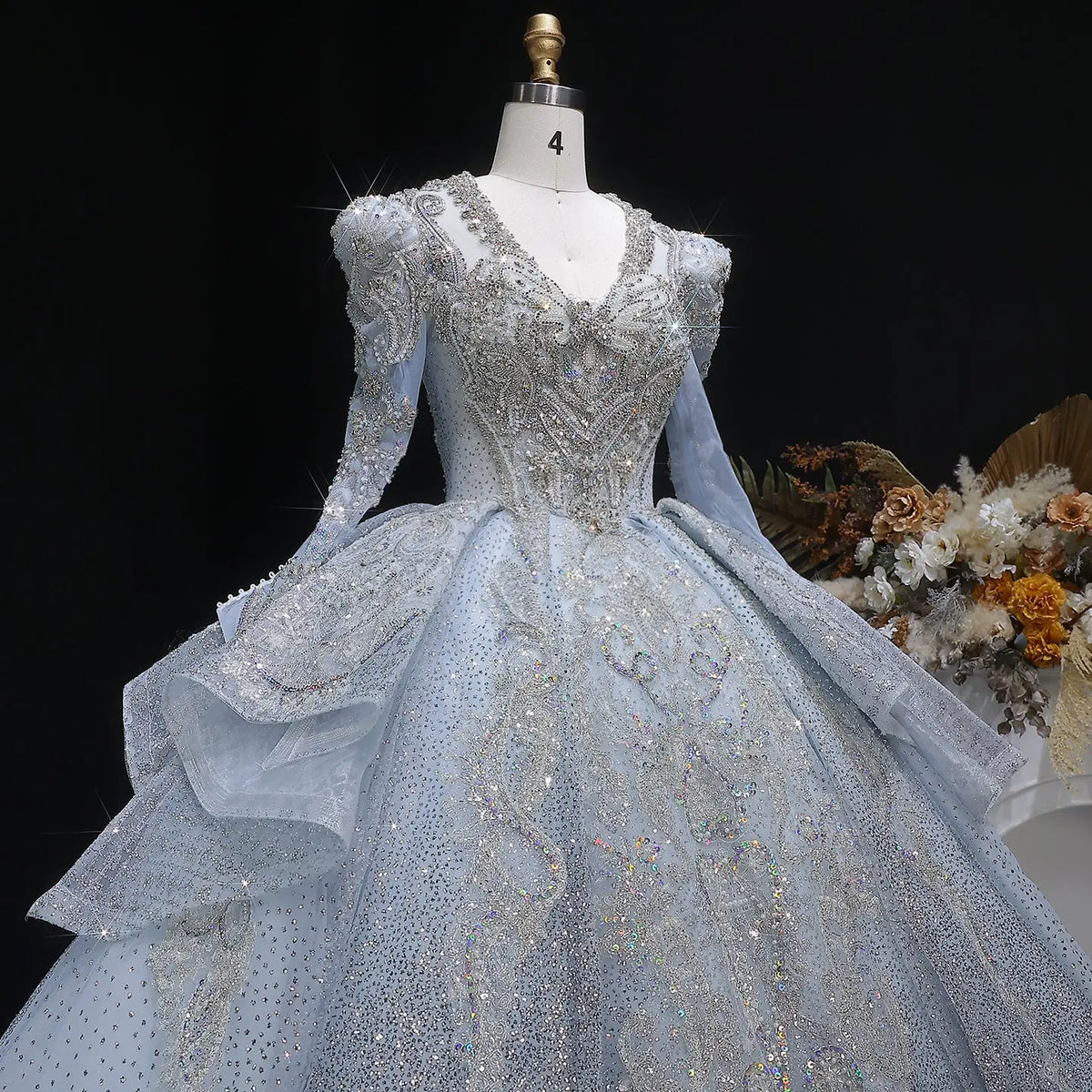 Luxury Blue Sequin Embroidery Ball Gown Wedding Dress SW607 