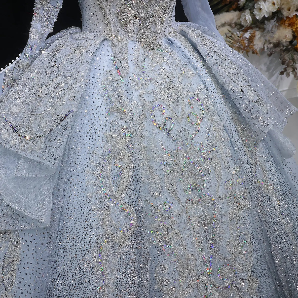 Luxury Blue Sequin Embroidery Ball Gown Wedding Dress SW607 