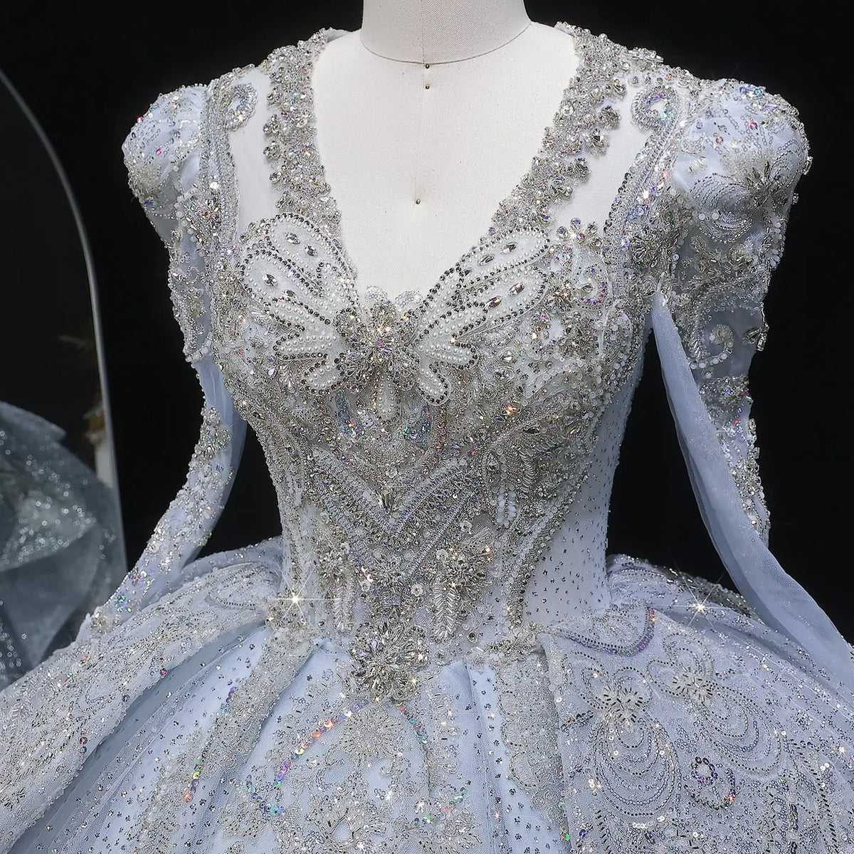 Luxury Blue Sequin Embroidery Ball Gown Wedding Dress SW607 - SHARONSAID Luxury Blue Sequin Embroidery Ball Gown Wedding Dress SW607 - SHARONSAID