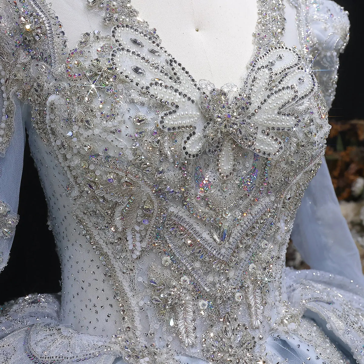 Luxury Blue Sequin Embroidery Ball Gown Wedding Dress SW607 