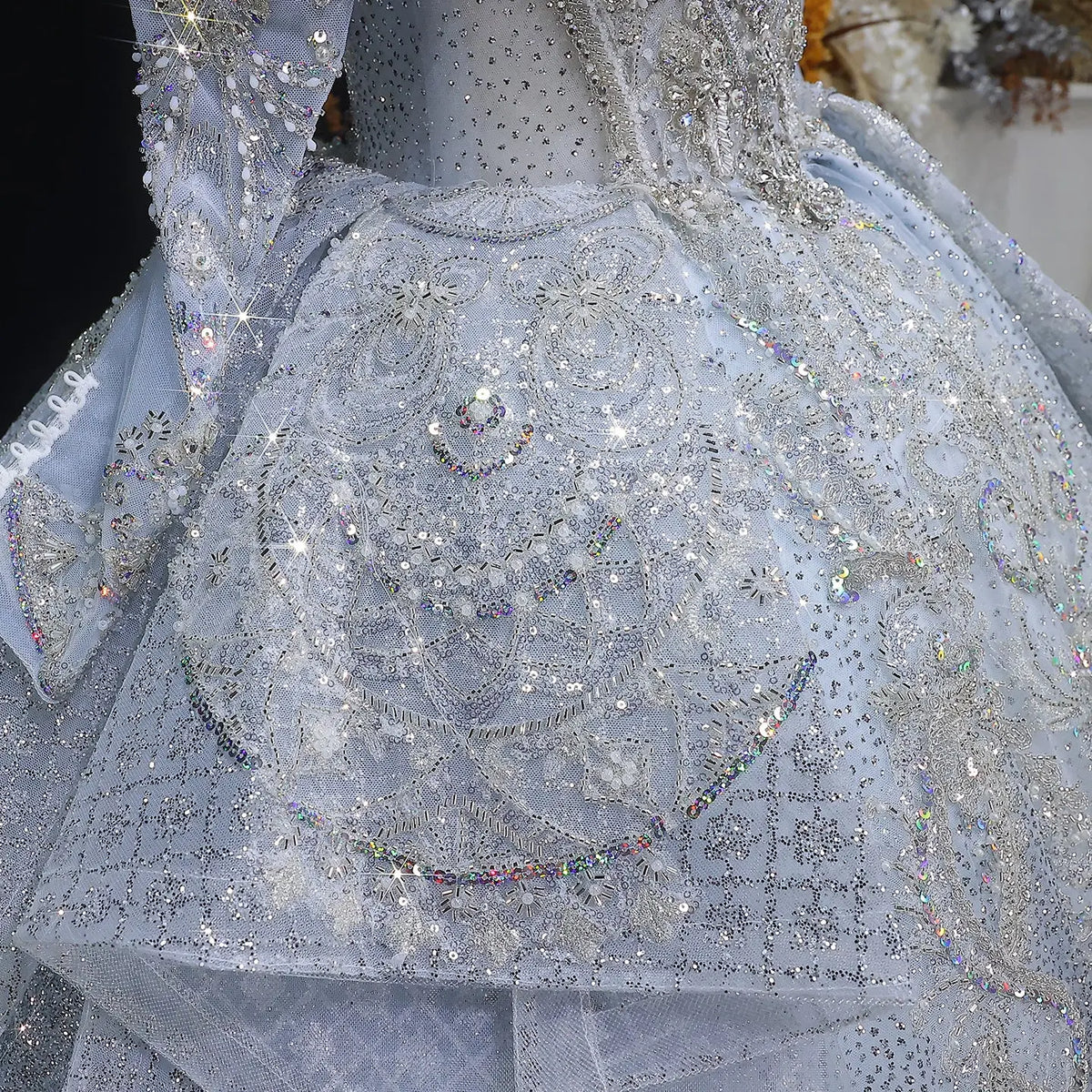 Luxury Blue Sequin Embroidery Ball Gown Wedding Dress SW607 - SHARONSAID Luxury Blue Sequin Embroidery Ball Gown Wedding Dress SW607 - SHARONSAID