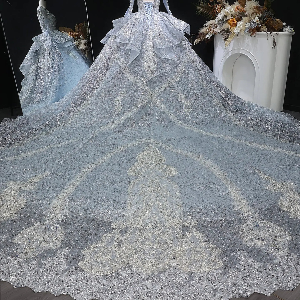 Luxury Blue Sequin Embroidery Ball Gown Wedding Dress SW607 