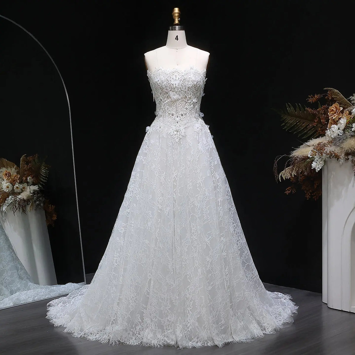 Luxury Embroidered 3D Floral Strapless Ball Gown Wedding Dress SW639 