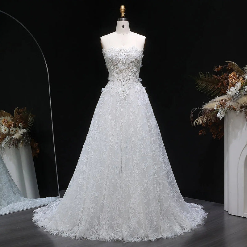 Luxury Embroidered 3D Floral Strapless Ball Gown Wedding Dress SW639 