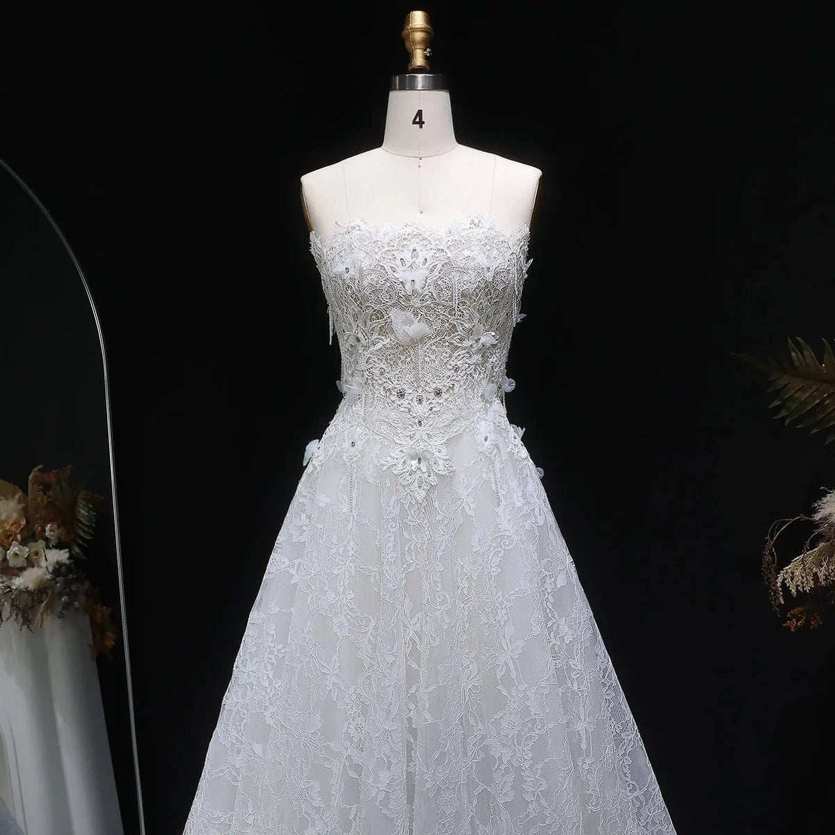 Luxury Embroidered 3D Floral Strapless Ball Gown Wedding Dress SW639 