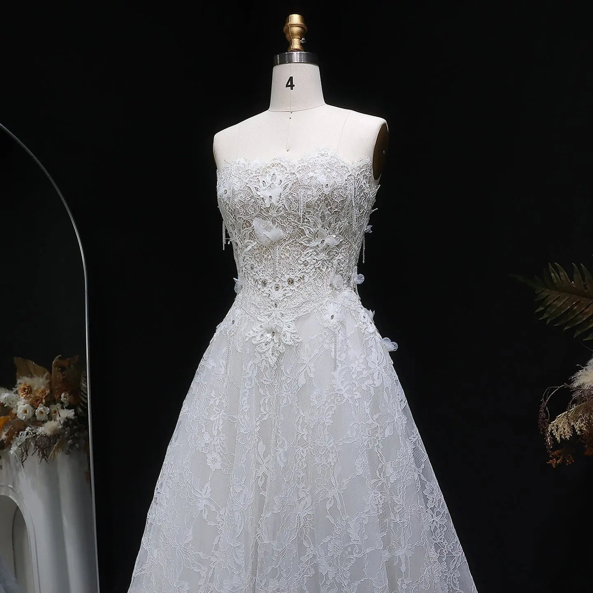 Luxury Embroidered 3D Floral Strapless Ball Gown Wedding Dress SW639 