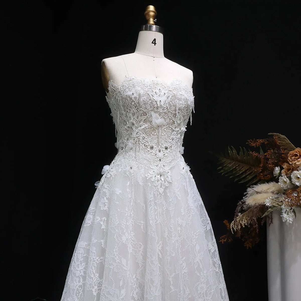 Luxury Embroidered 3D Floral Strapless Ball Gown Wedding Dress SW639 