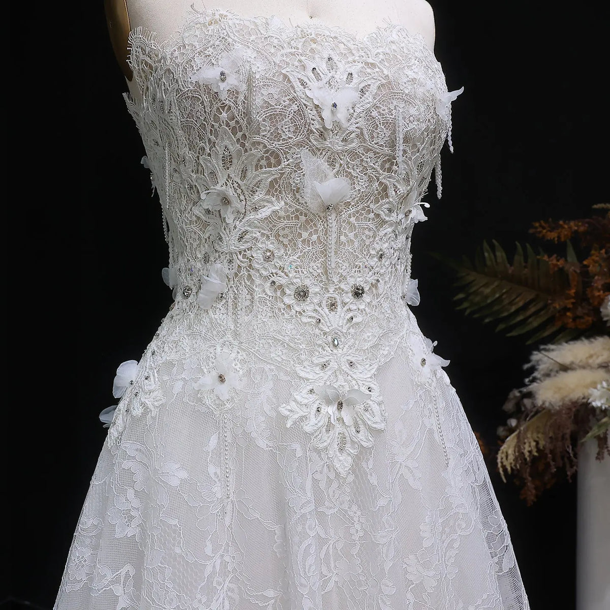 Luxury Embroidered 3D Floral Strapless Ball Gown Wedding Dress SW639 