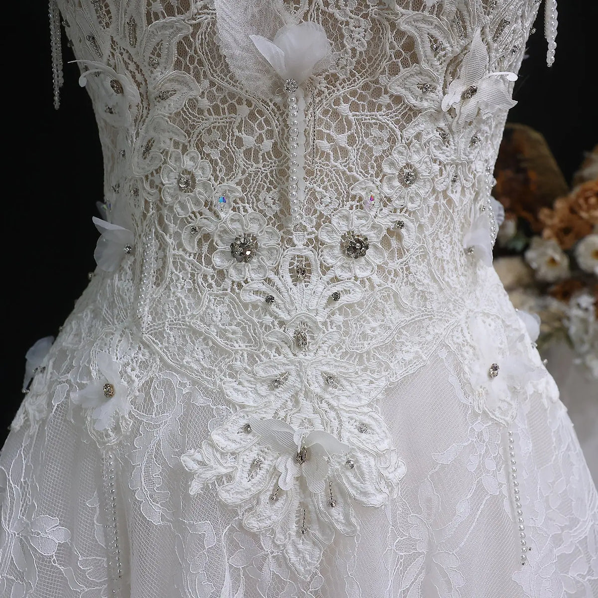 Luxury Embroidered 3D Floral Strapless Ball Gown Wedding Dress SW639 