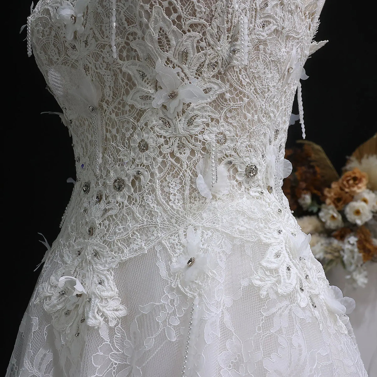 Luxury Embroidered 3D Floral Strapless Ball Gown Wedding Dress SW639 