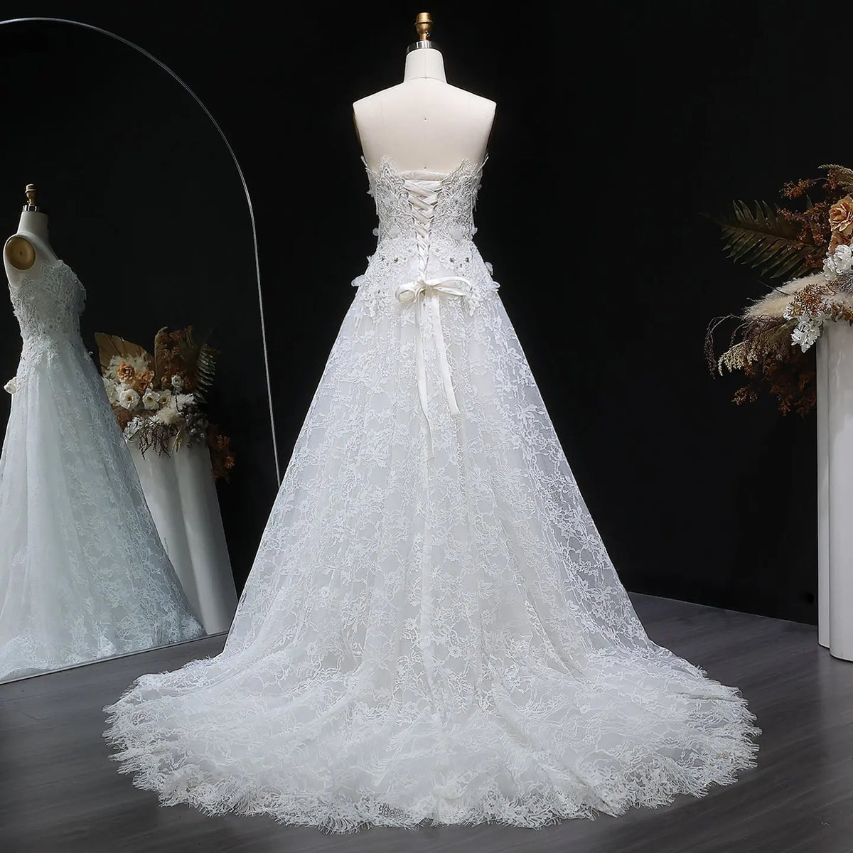 Luxury Embroidered 3D Floral Strapless Ball Gown Wedding Dress SW639 