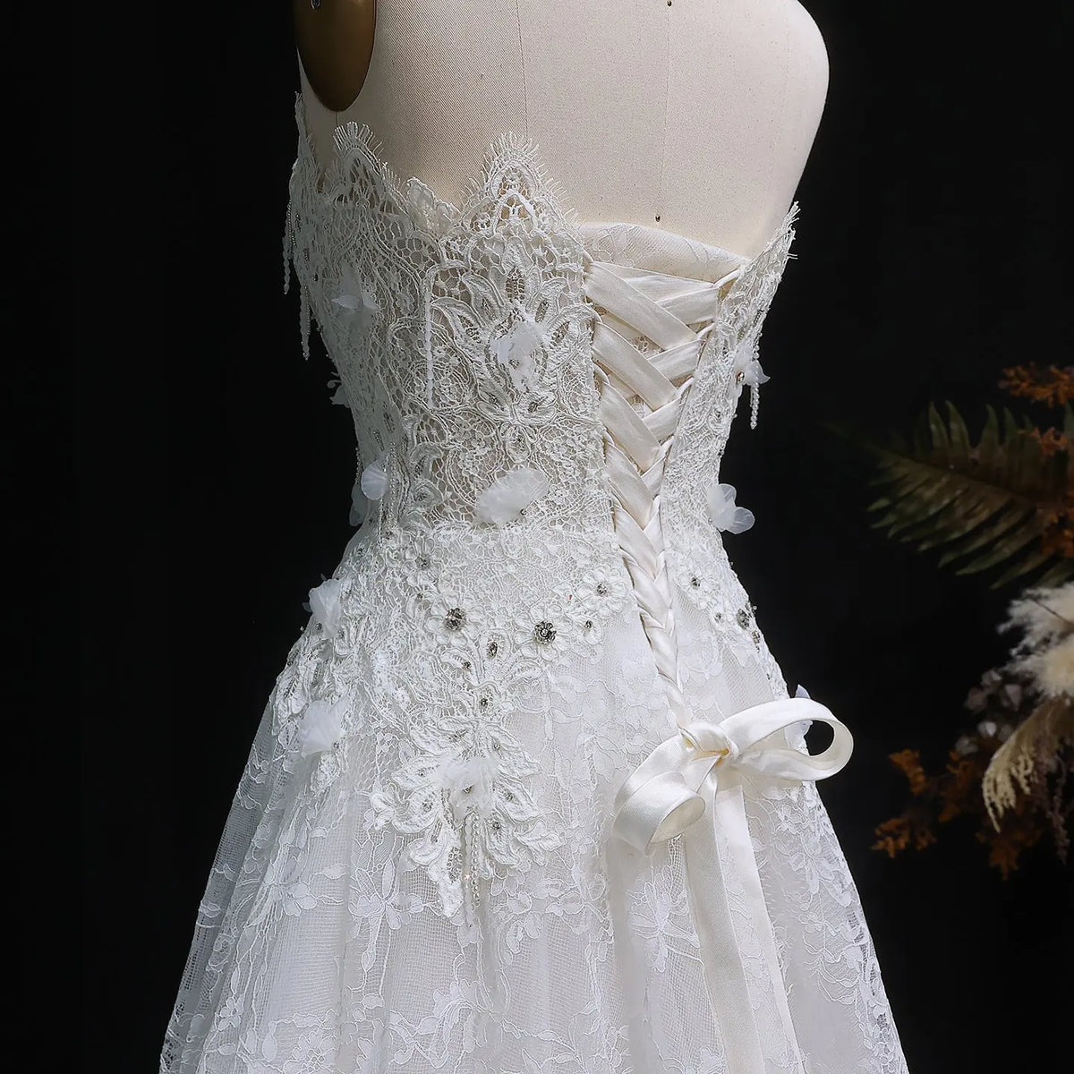 Luxury Embroidered 3D Floral Strapless Ball Gown Wedding Dress SW639 