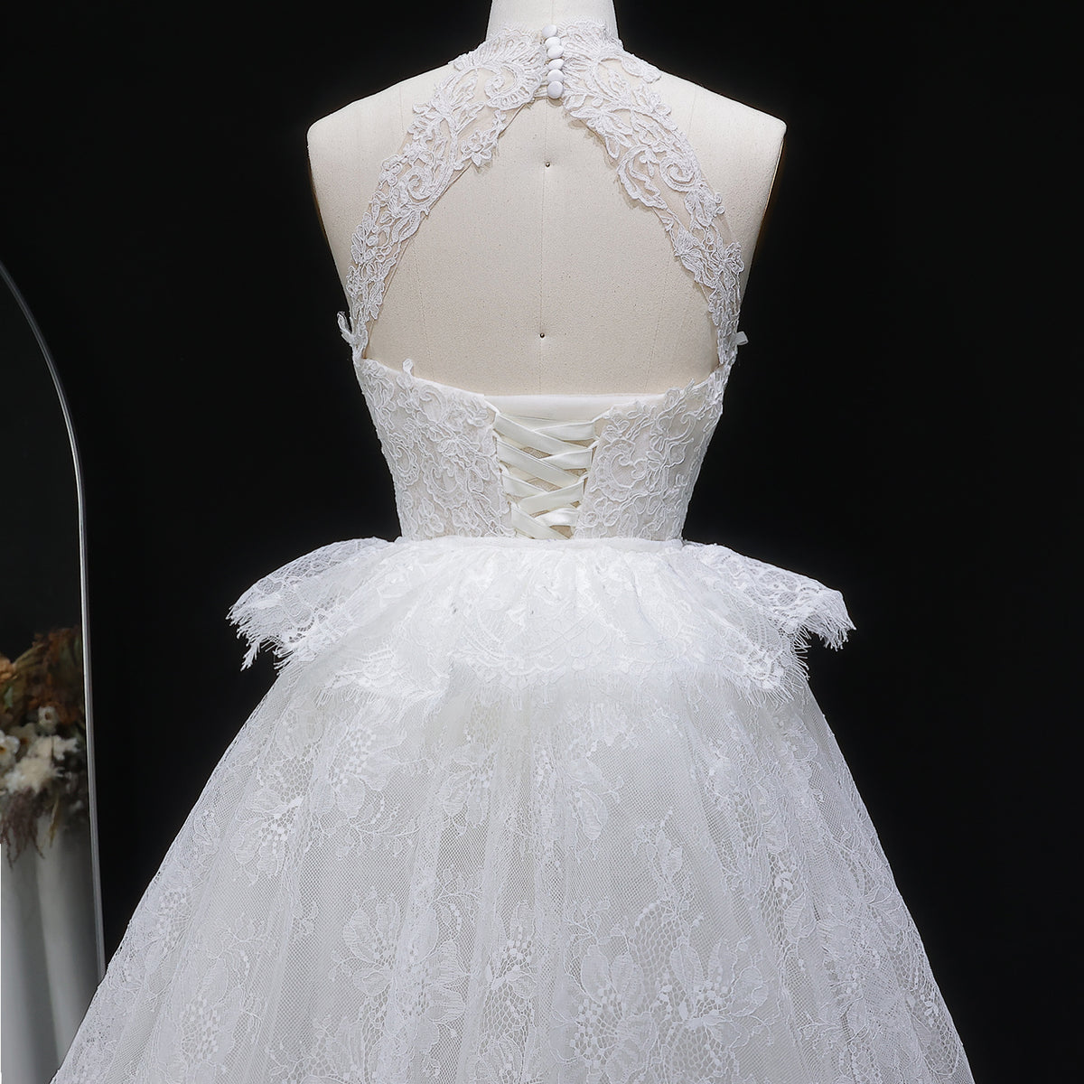 Luxury White A-Line Wedding Dress with Lace Embroidery and Overskirt SW651 