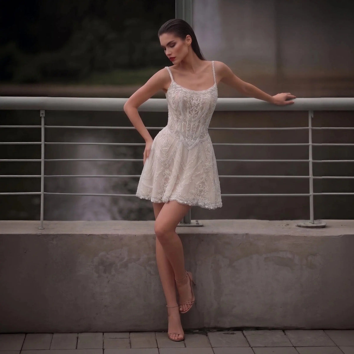 Luxury White Beaded Lace Short Wedding Dress with Lace-Up Corset Back SHARONSAID Luxury White Beaded Lace Short Wedding Dress with Lace-Up Corset Back SHARONSAID