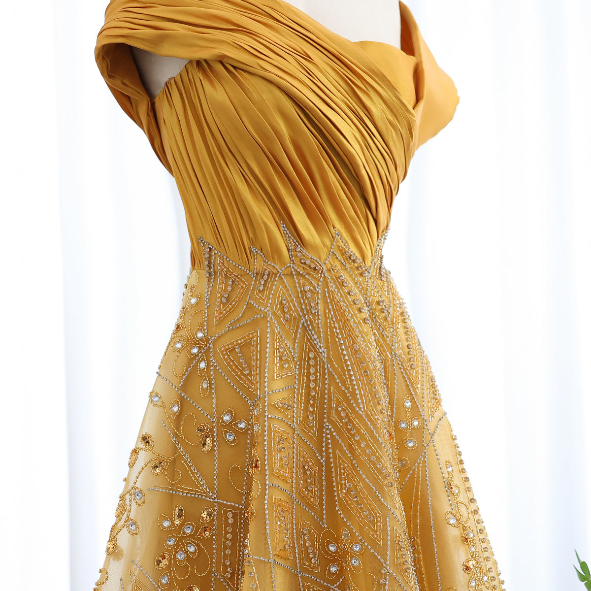 Luxury Burgundy Beaded Off Shoulder Evening Gown SS582 