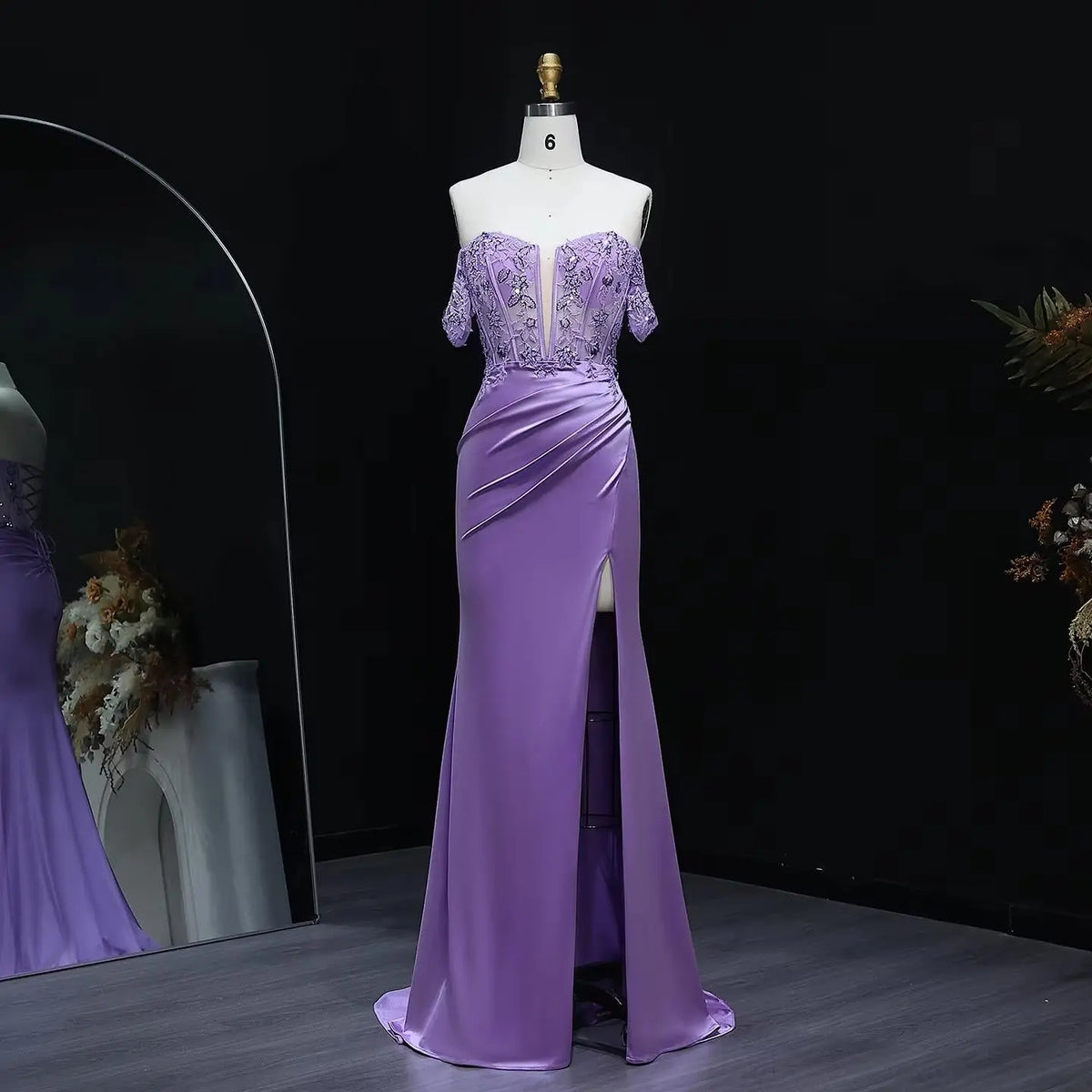 lilac beaded prom dress ZAPAKA Women Lilac Prom Dress Mermaid V Neck Open Back Beaded Appliques Evening Dresses with Slit, Lilac / US26W