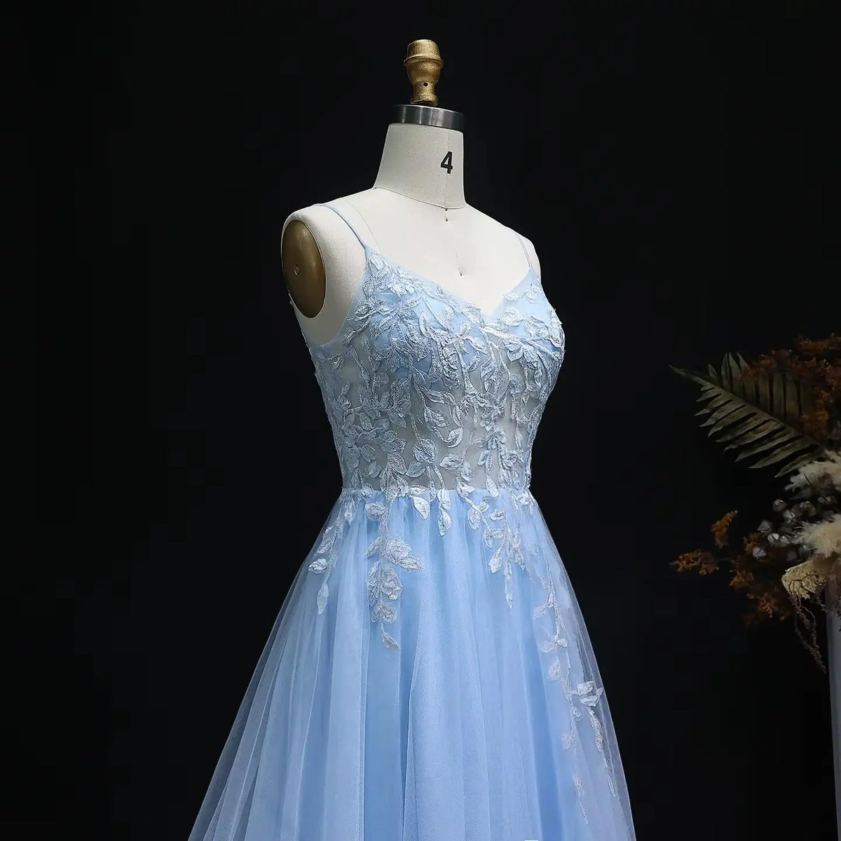 Luxury Light Blue Spaghetti Strap Beaded Embroidered Prom Dress SH286 
