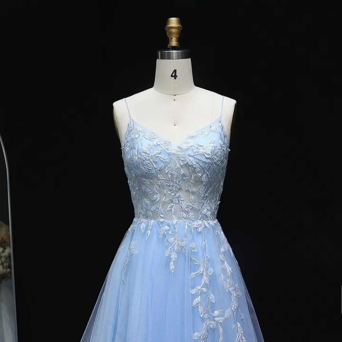 Luxury Light Blue Spaghetti Strap Beaded Embroidered Prom Dress SH286 
