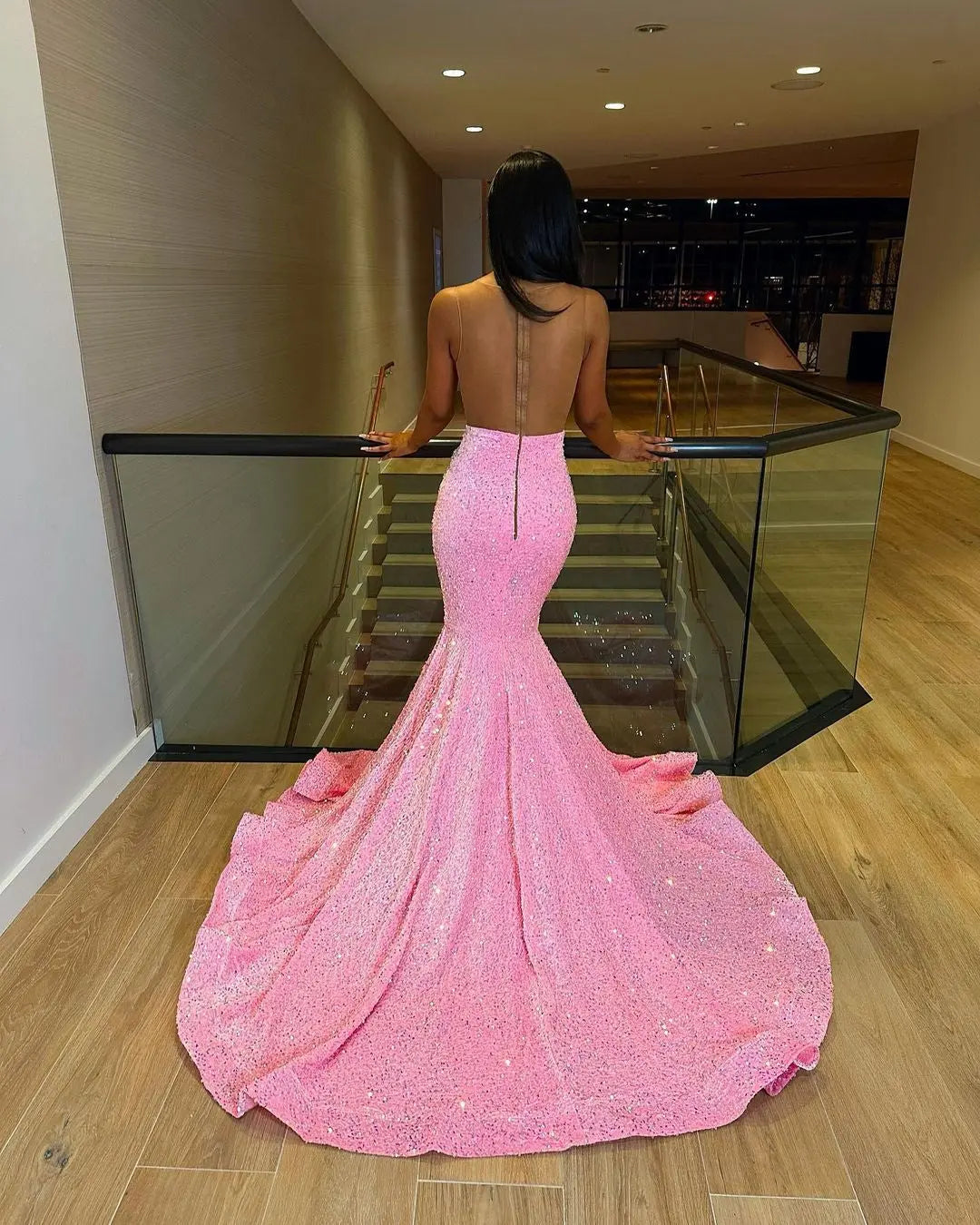 Luxury Pink Sequined Mermaid Crystal Prom Dress Rm061 Luxury Pink Sequined Mermaid Crystal Prom Dress Rm061